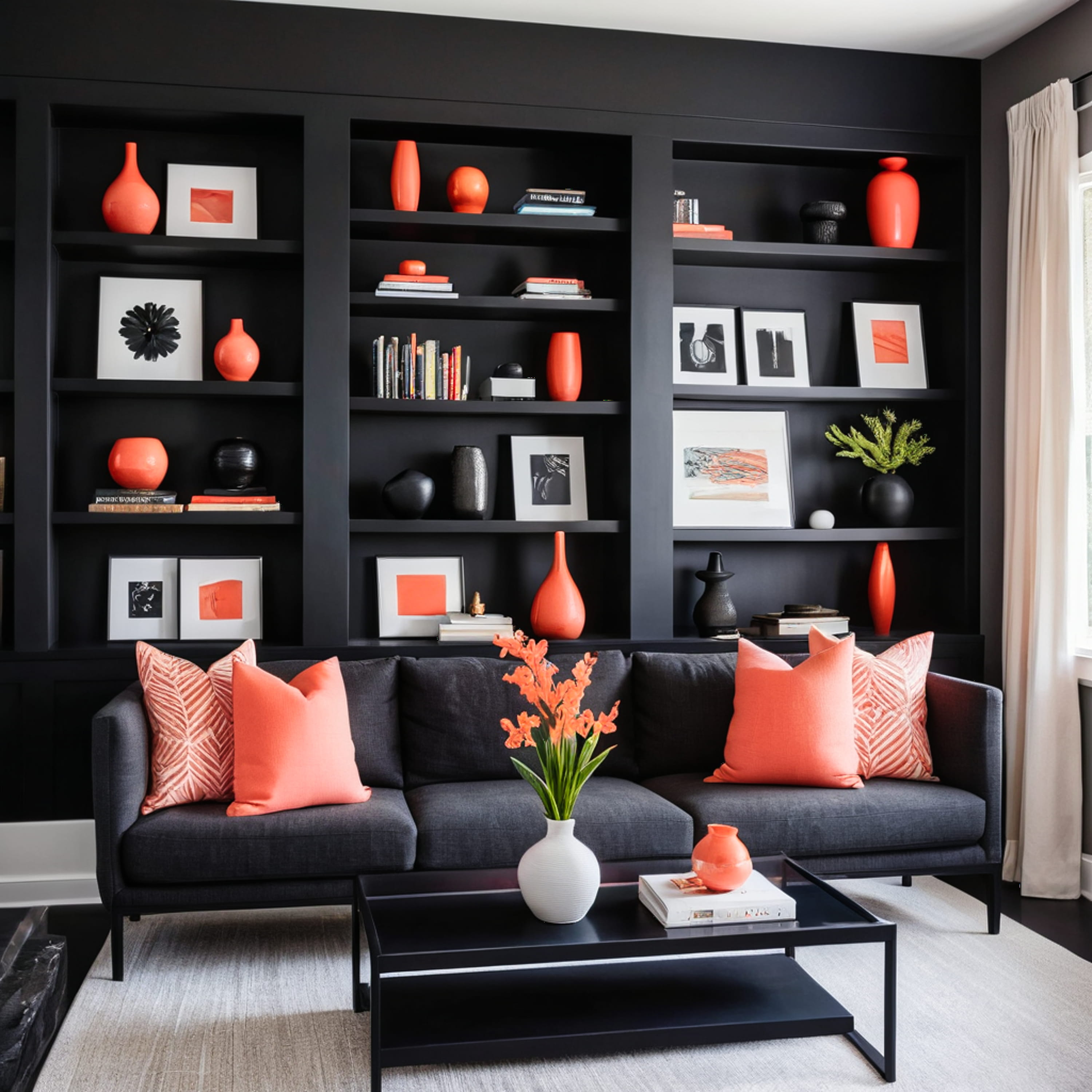 modern living room black sofa